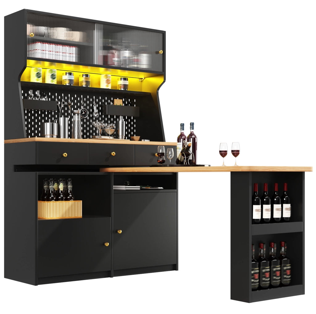 Mobile alto con scrivania integrata LED; MDF e vetro; nero; 137×74×177;7 cm