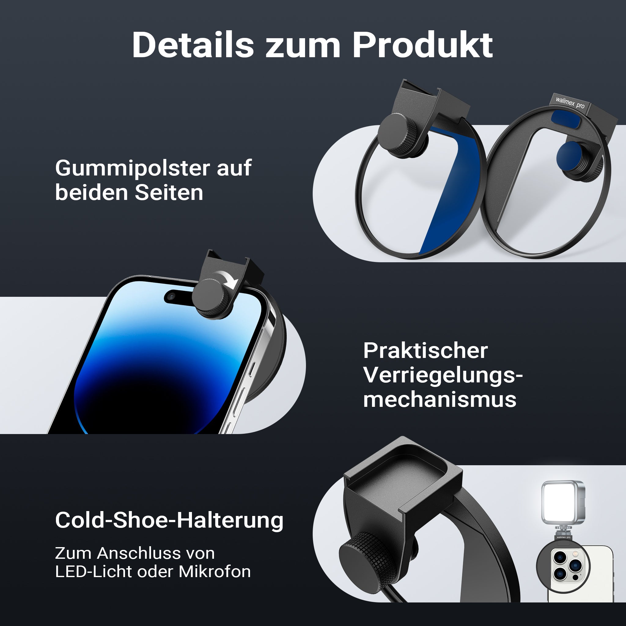 Portafiltro per smartphone, supporta filtri fotografici diffusione ND polarizzatore da 67 mm, attacco cold shoe per LED e microfono, accessorio per fotografia con cellulare