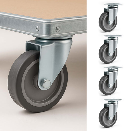 Set 4 ruote piroettanti senza freno da 100 mm per trasporto con piastra di montaggio 80 kg a ruota