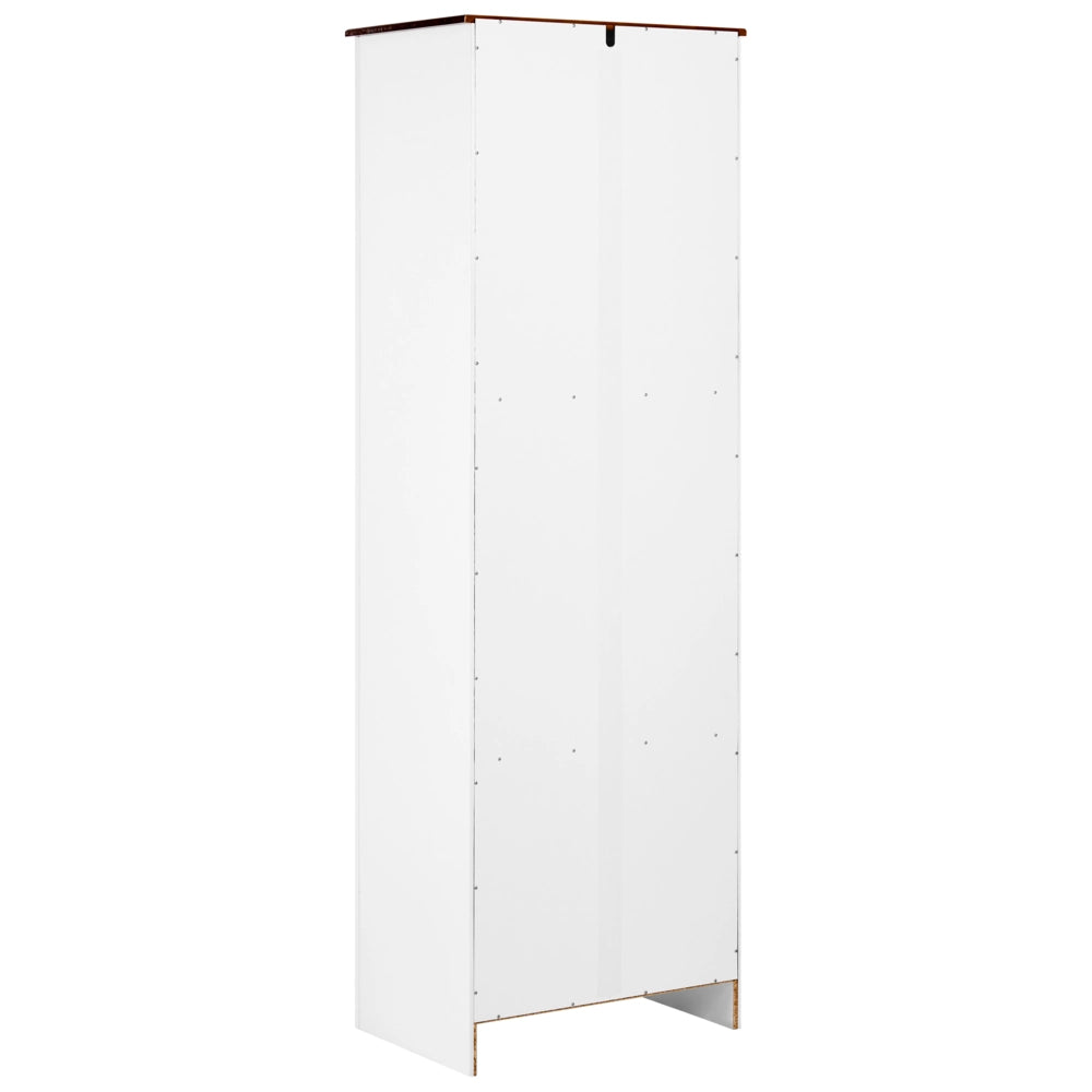 Vetrina bianca in MDF, 60 cm, vetrina alta con ante in vetro e cassetti, stile rustico-country