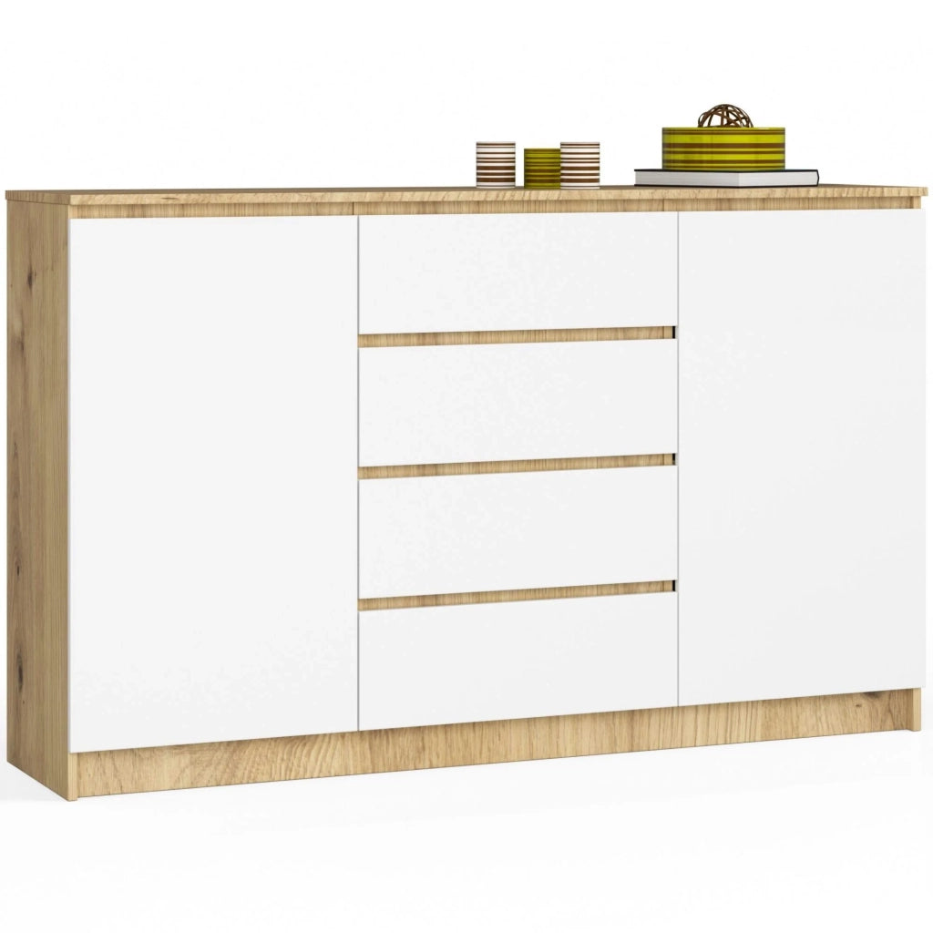 Cassettiera AKORD K160 Quercia Artisan 160 cm 2 ante 4 cassetti inserto frontale Bianco 160x40x99 cm