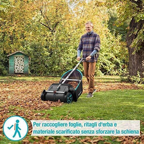 Gardena 3565-20 Raccoglitore di Foglie ed Erba a Spinta 49 cm regolazione altezza 8.19 Kg colore Nero Blu Argento
