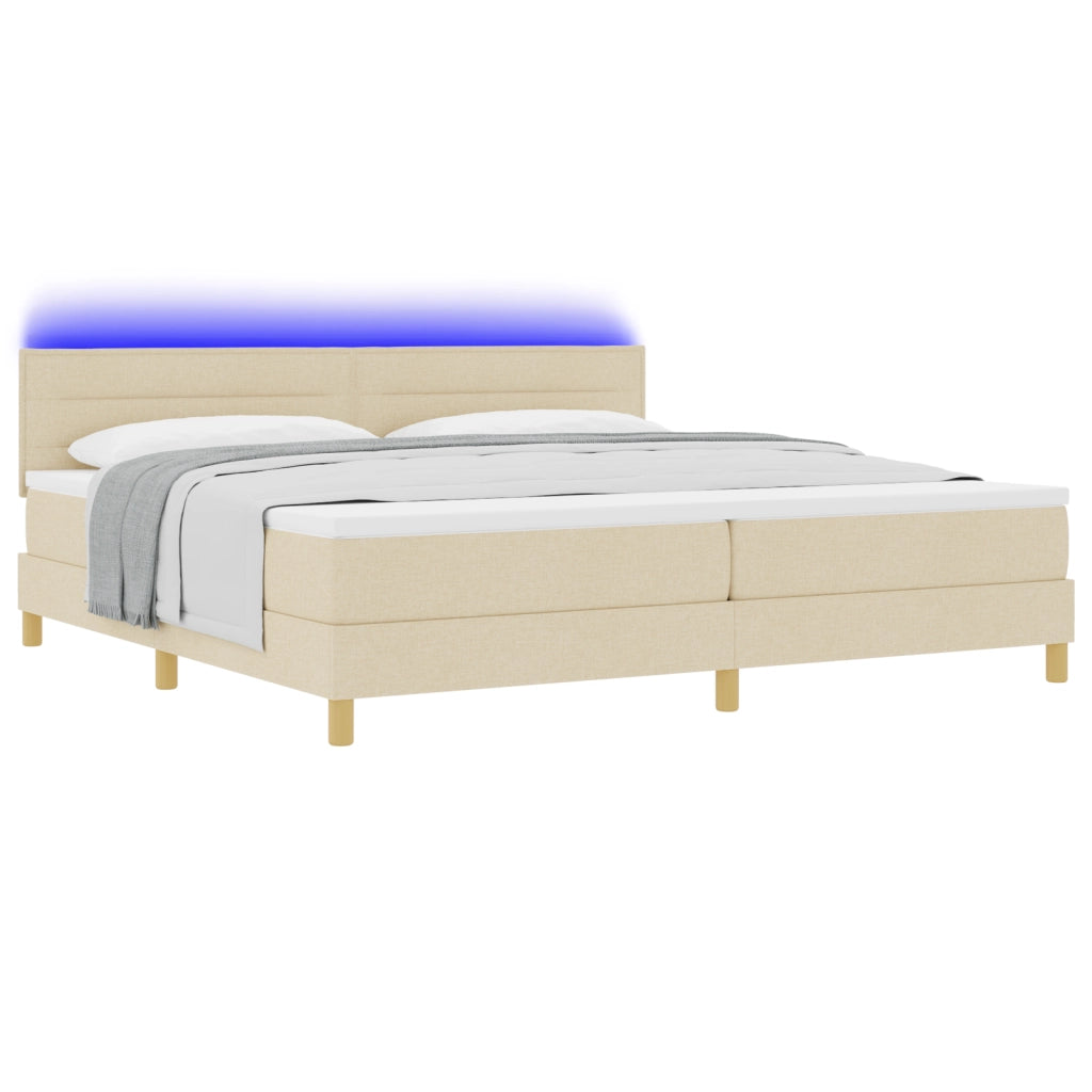 Letto a molle con materasso e LED Panna 200x200 cm Tessuto