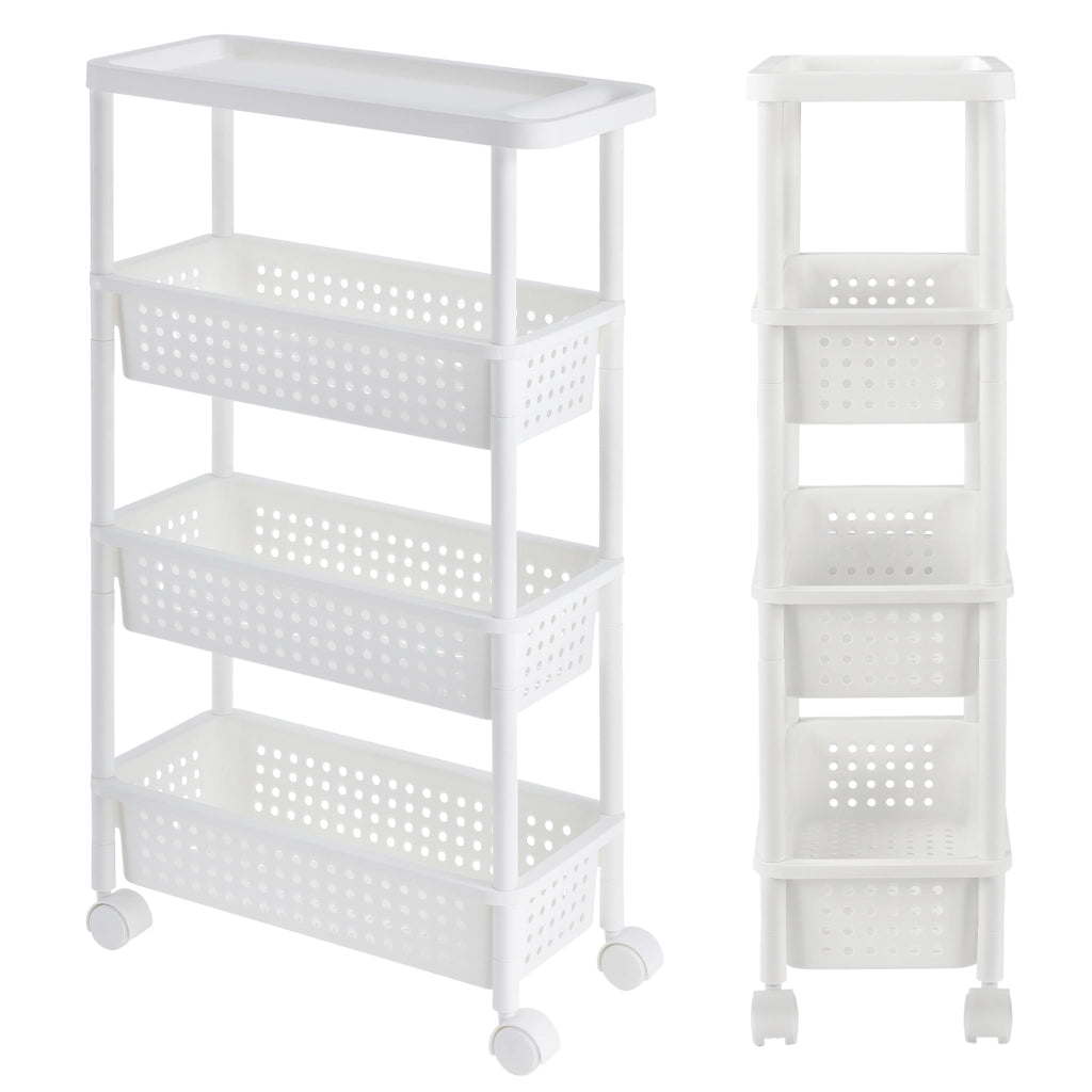 Carrello Portaoggetti a 4 Ripiani Scaffale Stretto con Ruote 100 x 22 x 48 cm - Bianco [en.casa]