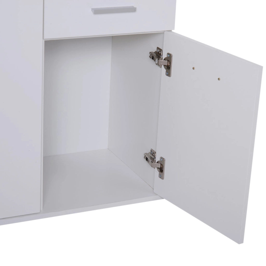 Armadietto con 3 Ante e 2 Cassetti in Legno Truciolato Bianco 106x35x76 cm