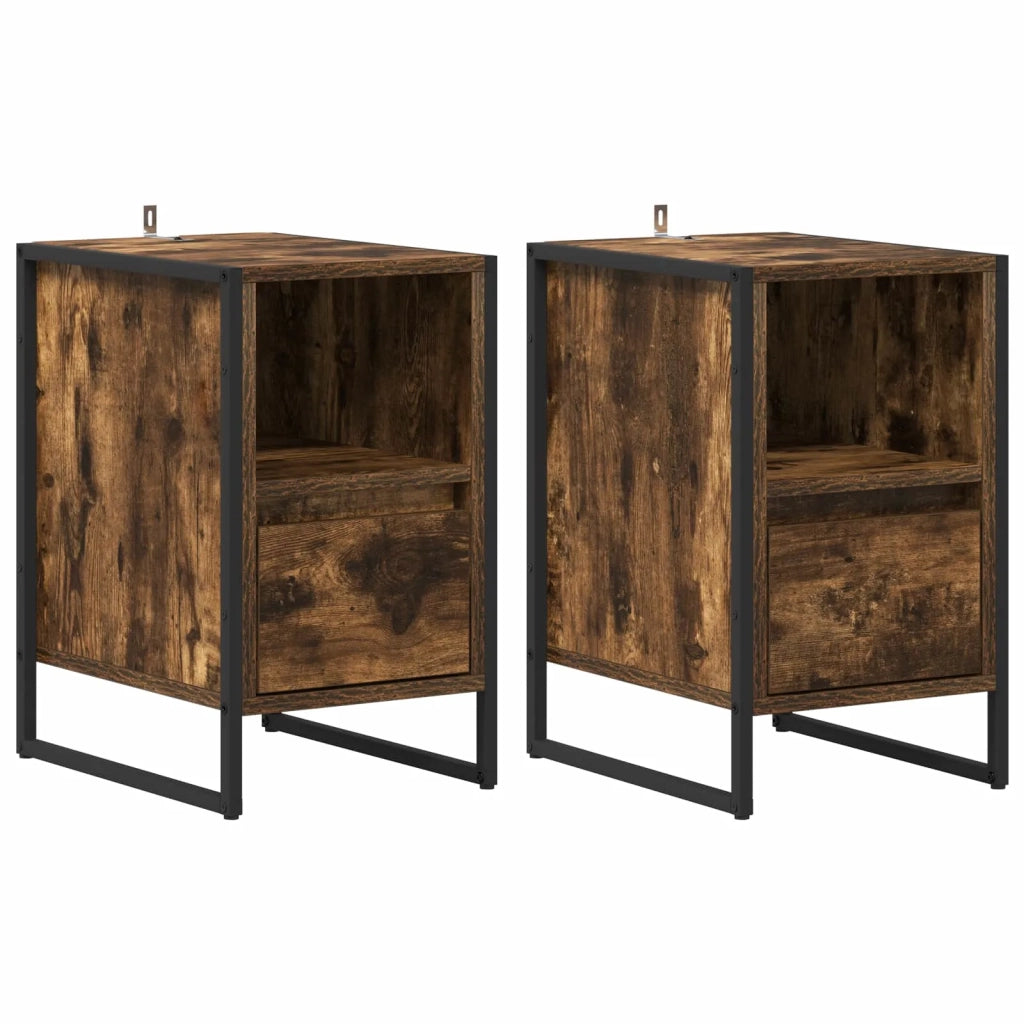 Comodino con cassetto 2 pcs Quercia Fumosa 39,5 x 30 x 50 cm