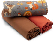 Set di tessuto in cotone 1,5m design + 2x selezione di tessuto 100% cotone a colori omogenei (Animals in the Forest Gray Set06)