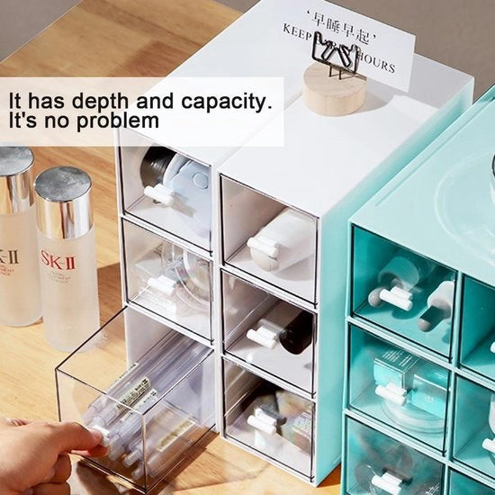 Organizzatore di cosmetici compatta con caricabatterie e ripostiglio per bagno - scatola di conservazione per cosmetici con caricabatterie per un'organizzazione flessibile dei gioielli - sistema di caricabatterie blu