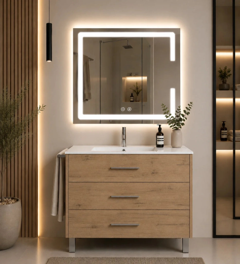 Mobile bagno con lavabo ORIGENBATH RIBERA senza specchio 90x45 cm estepa con colonna