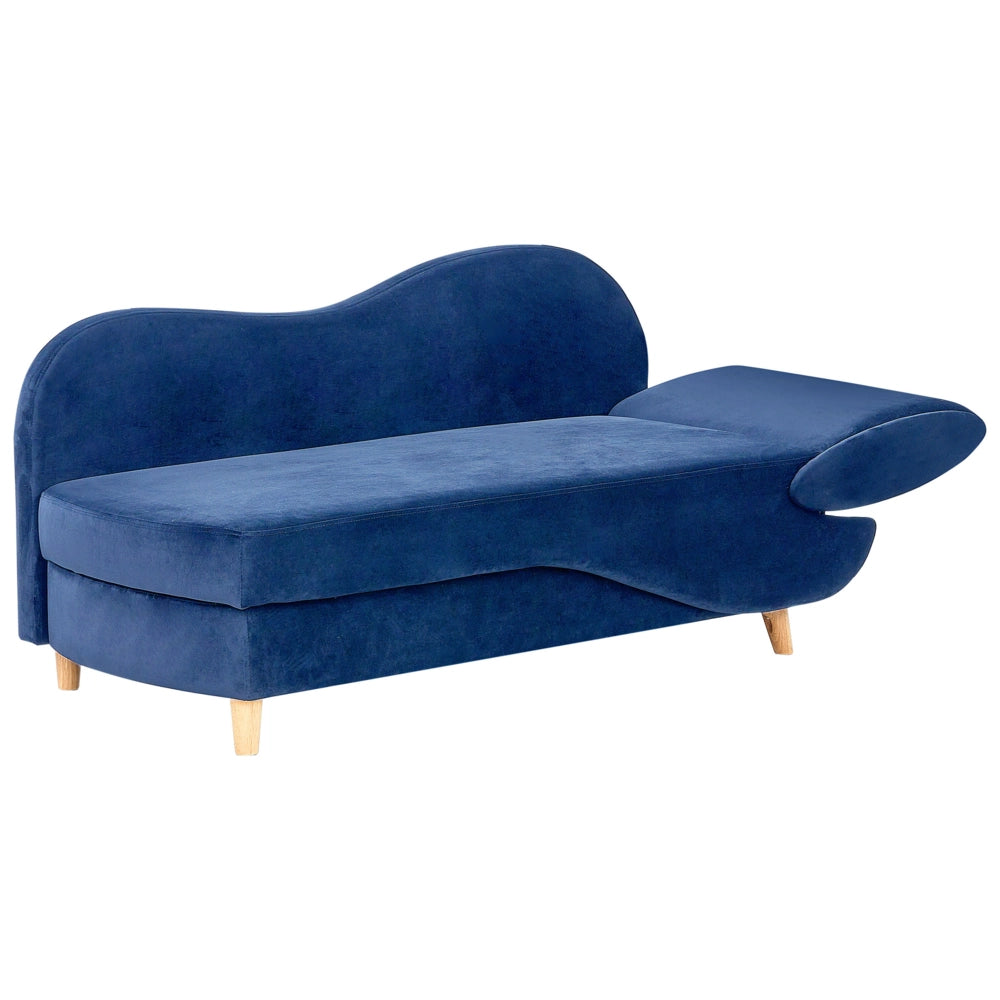 Chaise Longue in velluto blu lato destro con contenitore stile moderno soggiorno