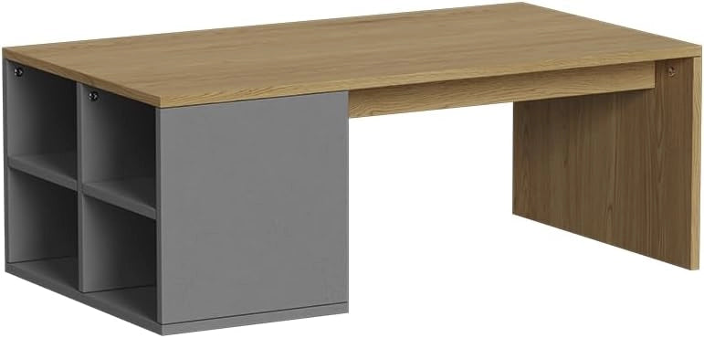 Tavolino da salotto Kivo, Bianco, 90 x 50 cm con 4 scomparti aperti, adatto per riporre riviste e telecomandi