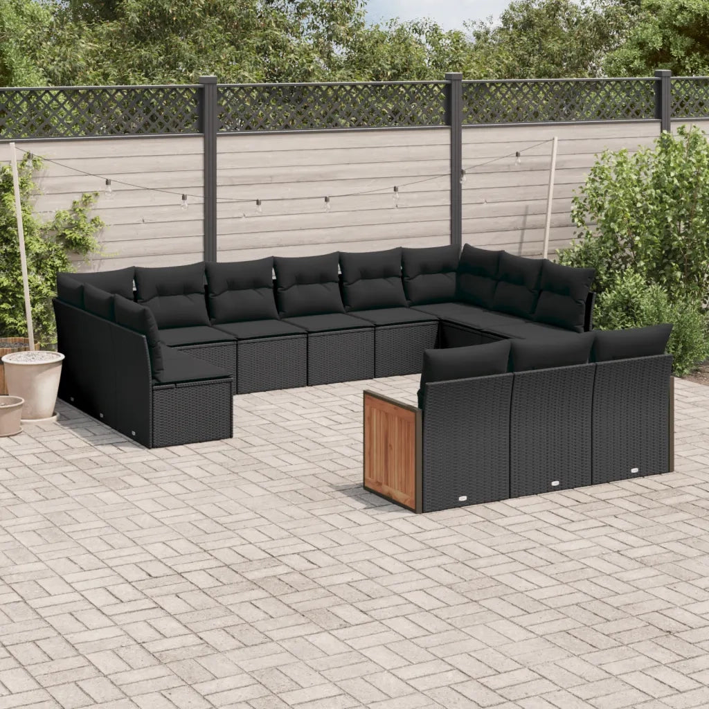Set Divani da Giardino 13pz con Cuscini Nero in Polyrattan 3228134