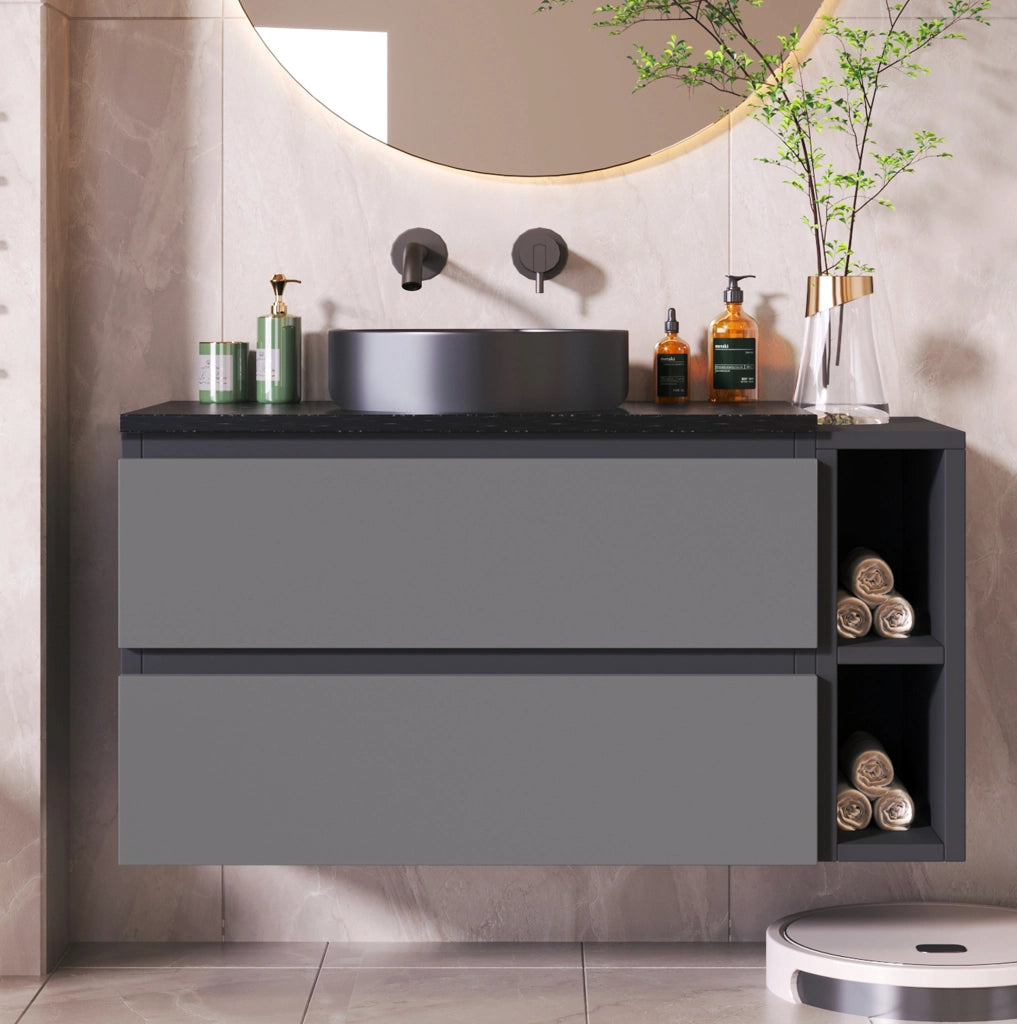 Mobile bagno sospeso con lavabo in ceramica e piano in marmo