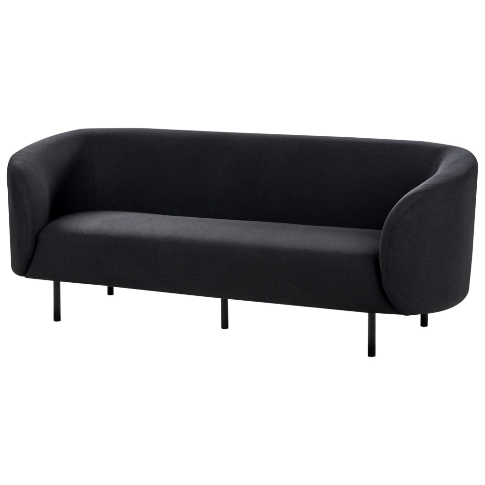 Divano 3 posti in poliestere nero con gambe nere stile glamour retrò soggiorno