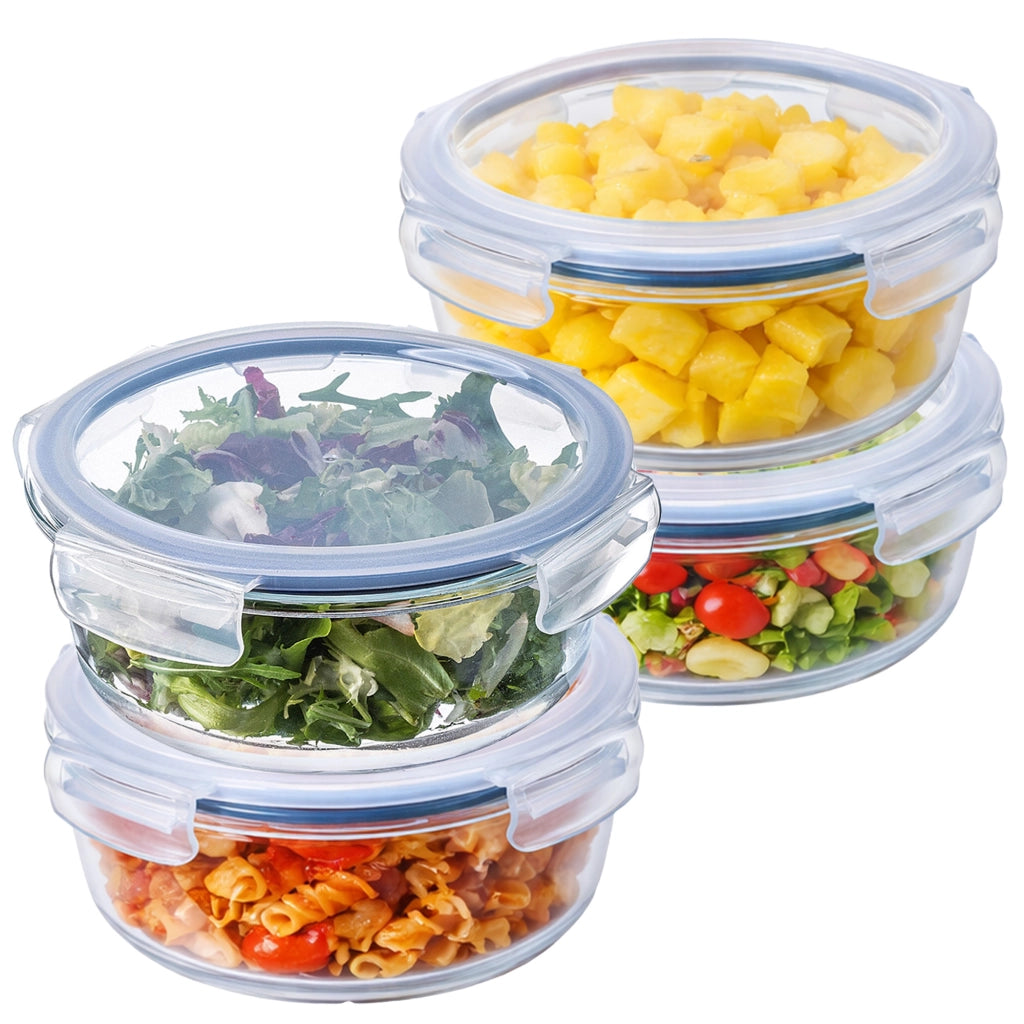 KADAX Set di 4 contenitori per alimenti in vetro da 1300 ml con coperchio, ideali per il pranzo.