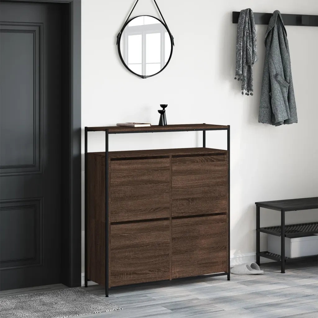 Scarpiera | Mobile per scarpe 4 Cassetti Ribaltabili Rovere Marrone 100x34x112 cm