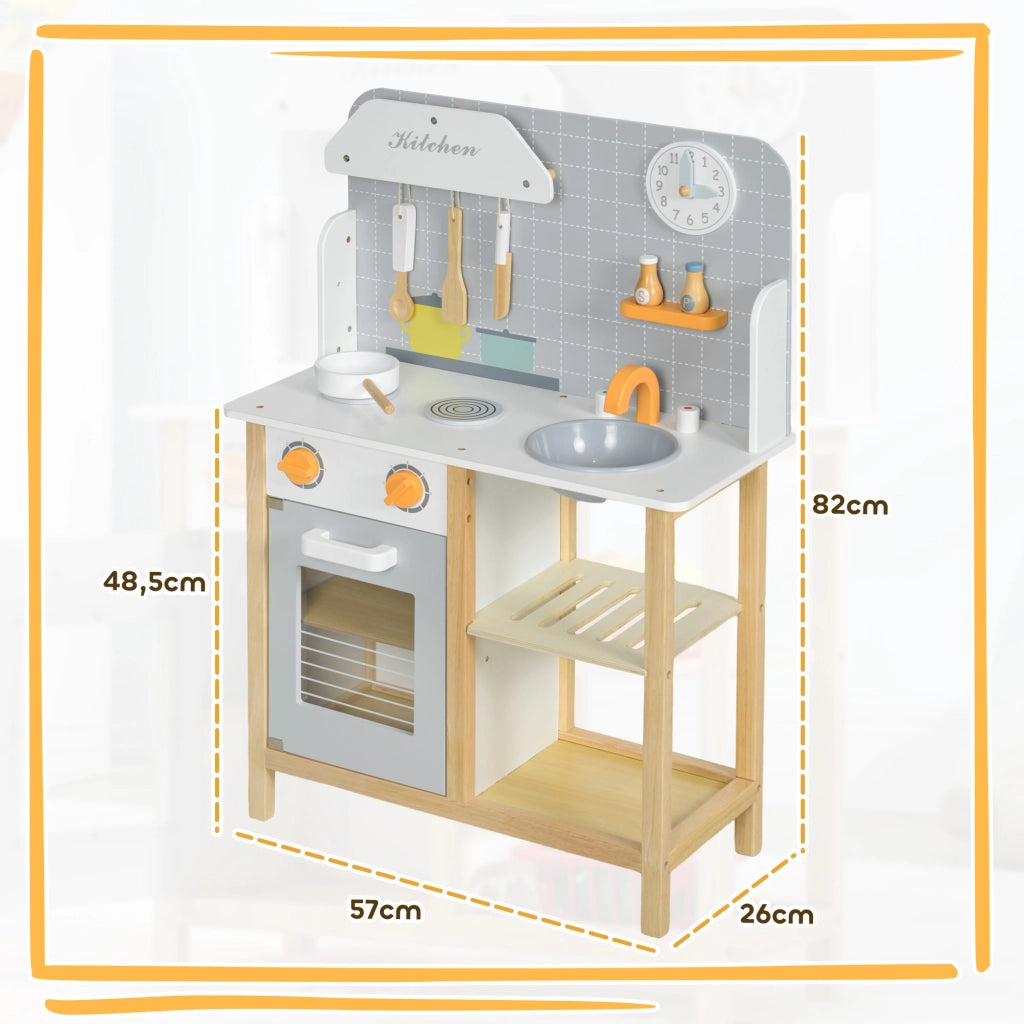 Casetta Cucina Bambini in Legno con Accessori Grigio ¨C Zephmum ¨C 90x40x100 cm