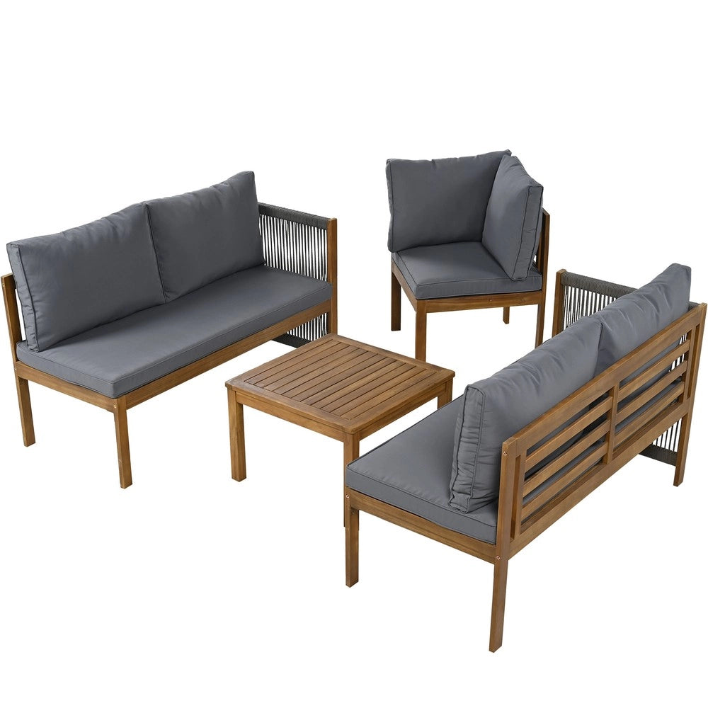 Set Divano Angolare con Tavolino da Giardino ¨C Xylo ¨C Acacia e Corda, Grigio