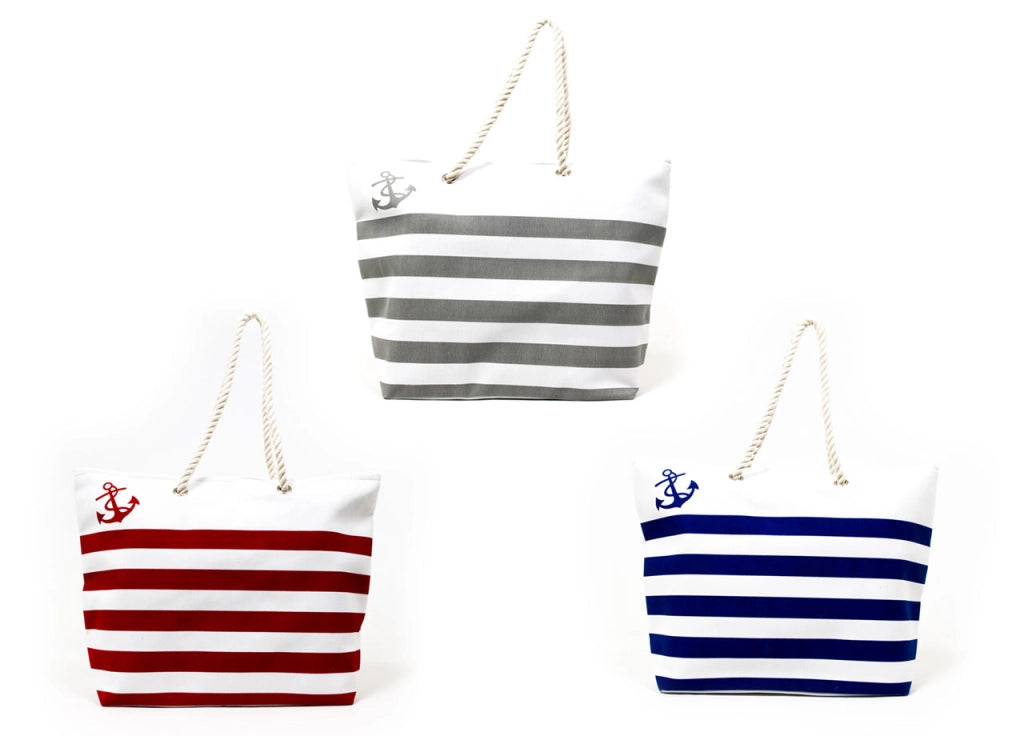 Borsa Mare Borsone Grande Spiaggia Piscina Beach Stripe A Righe Chiusura Zip - Borsa - Rosso