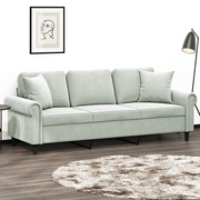 Divano a 3 Posti con Cuscini-Sofa 3 Posti con Cuscini Grigio Chiaro 180 cm in Velluto 648649