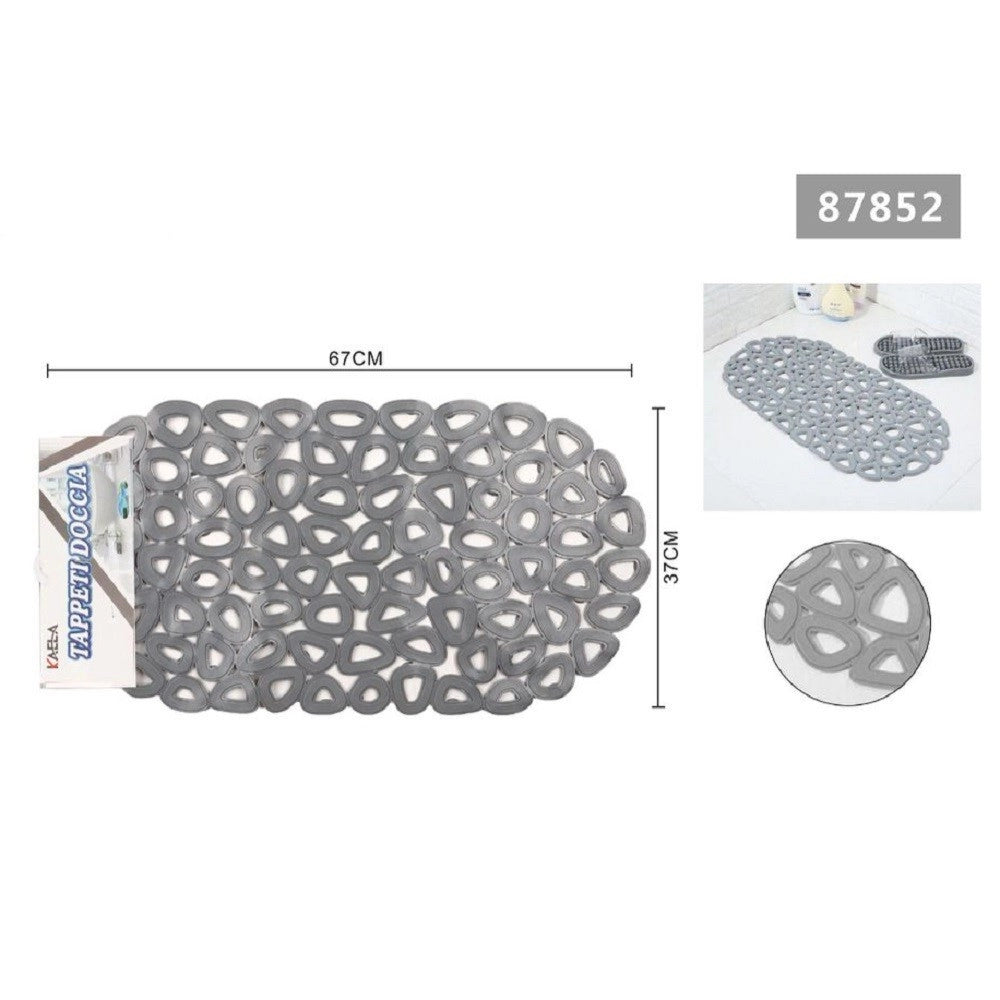 Trade Shop - Tappeto Antiscivolo Vasca Bagno Doccia Ovale Buchi Triangolari Grigio 67x37cm 87852 -