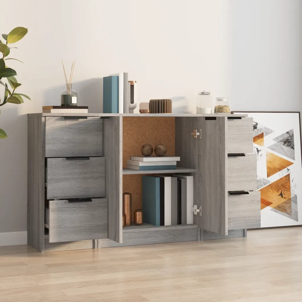 Credenze 3 pz Grigio Sonoma in Legno Multistrato 3115842