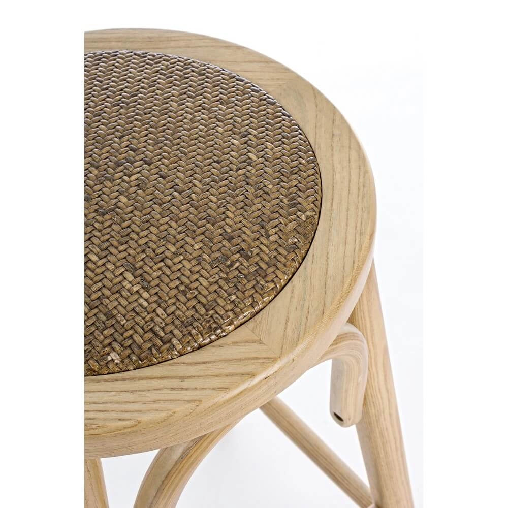Sgabello da bar in legno di olmo con seduta in rattan naturale - CROSS