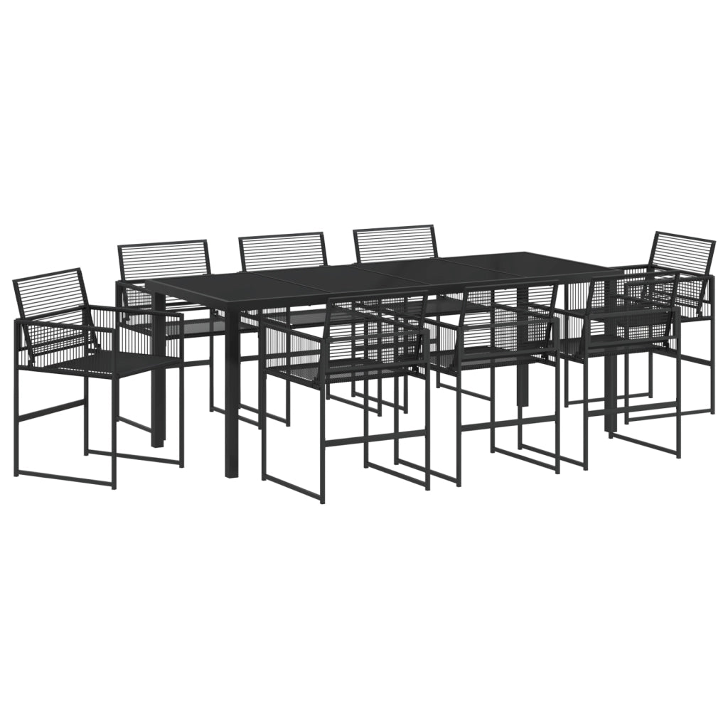 Set da pranzo da giardino 9 pezzi in rattan plastico nero