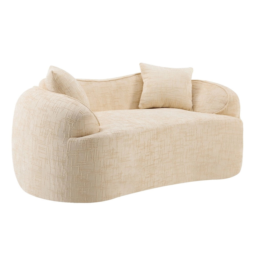 Divano 2 posti velluto beige ¨C Minimal ¨C con braccioli e 2 cuscini compatti