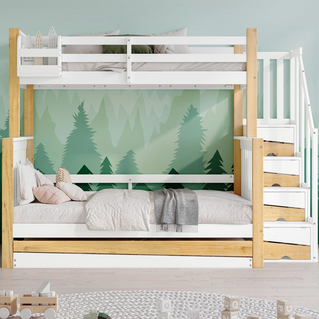 Letto a Castello 90x200 e 120x200 cm; con Estraibile; Scala Contenitore e Mensola
