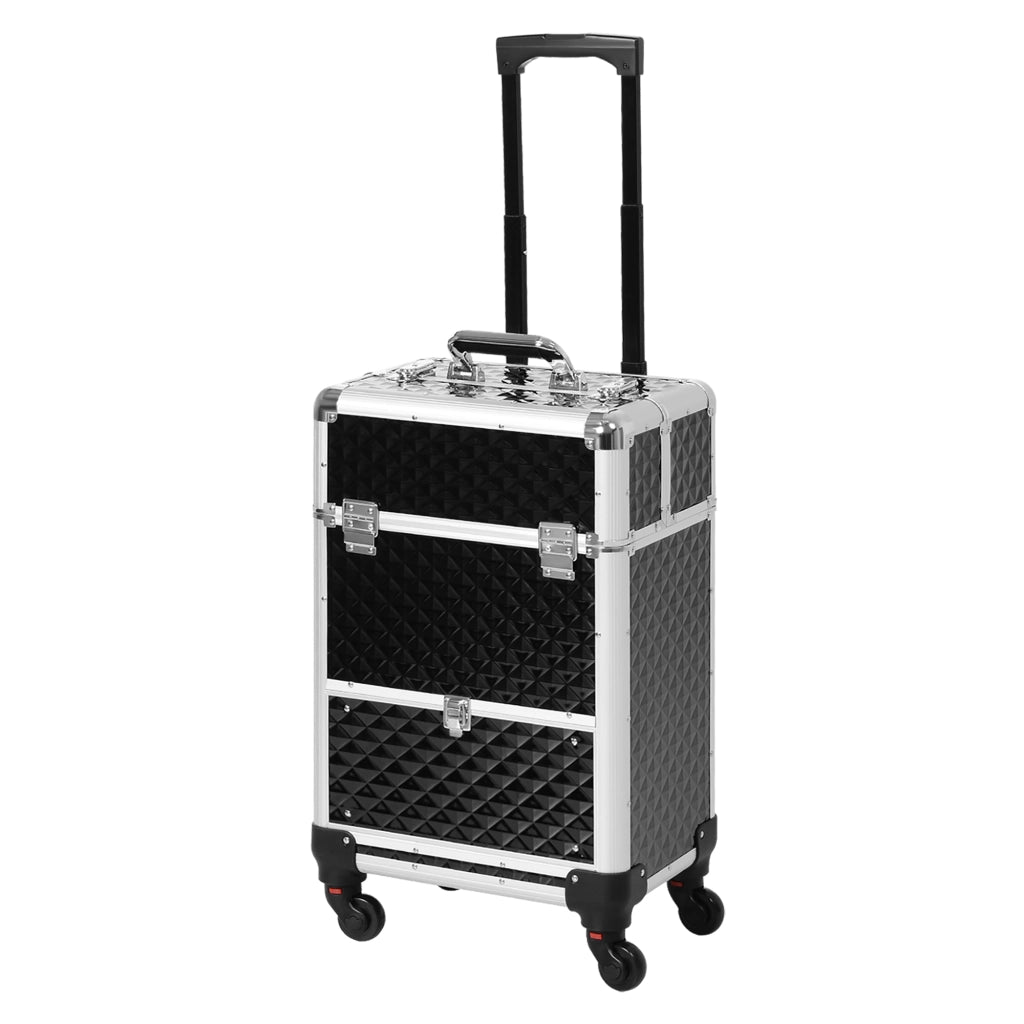 Valigia da trucco con manico telescopico ¨C zephmum ¨C 34x25x62 cm nero alluminio