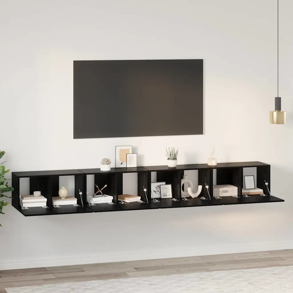 Set mobile TV 4 pz Rovere Nero Legno ingegnerizzato 3393571