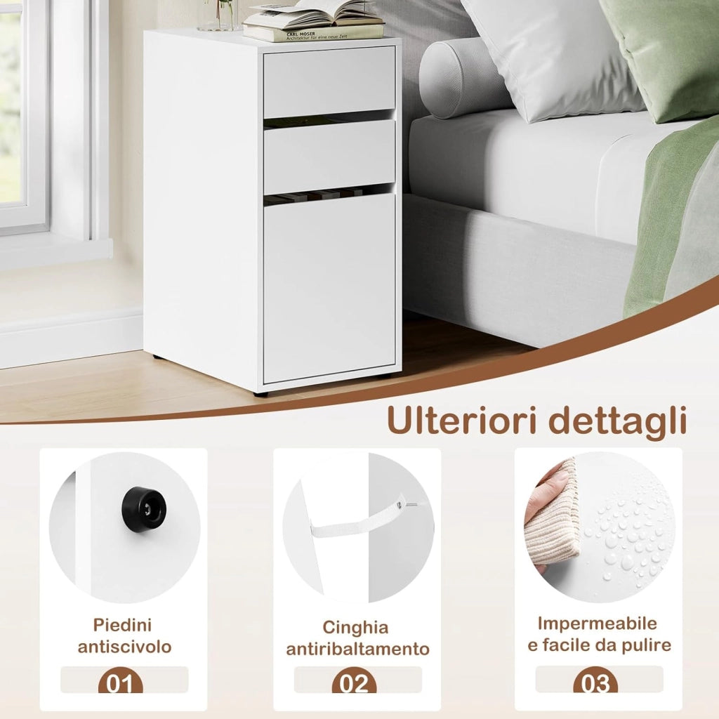 Comodino con 3 Cassetti di 2 Dimensioni, Cassettiera Bianco, 30x40x60 cm, Tavolino da Divano in Legno, Schedario, per Camera da Letto, Soggiorno, Corridoio, NTS17ws