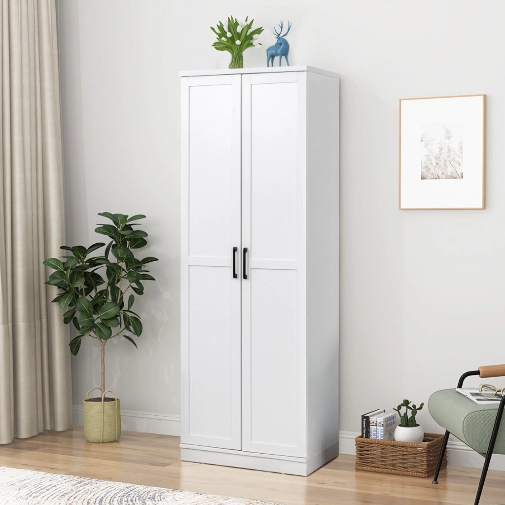 Mobile dispensa alto con 2 ante e ripiani regolabili-Mobile multiuso per cucina lavanderia 59x43,5x178cm Bianco