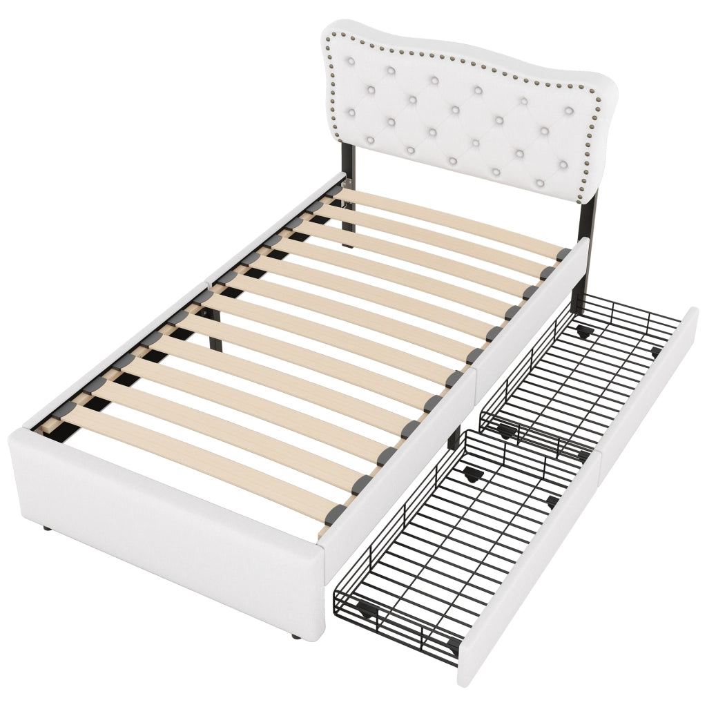 LETTO imbottito 90x200 cm beige chiaro con 2 cassetti