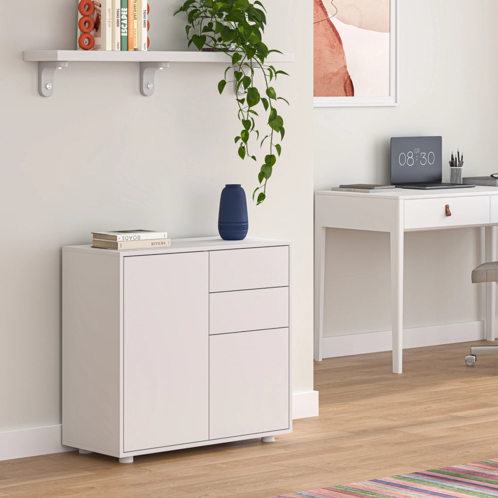 Comò Paarl con 2 Ante e 2 Cassetti 74x79x36 cm - Bianco Opaco [en.casa]