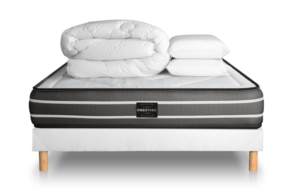 Pacchetto letto completo - Materasso 140x190cm + Box spring con doghe (kit) + 2 cuscini + Piumino - Esclusivo