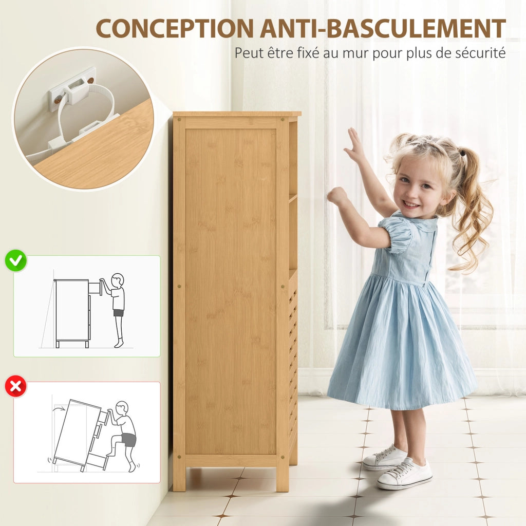 Mobiletto da bagno con ante e ripiani ¨C zephmum ¨C legno naturale 50x29x92 cm