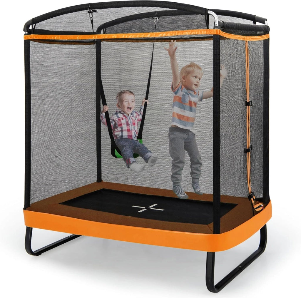 Trampolino per Bambini Rettangolare, Tappeto Elastico da Esterno ed Interno per Bambini da 190CM con Altalena e Rete di Sicurezza per Bambini più di 3 Anni, Portata 100kg