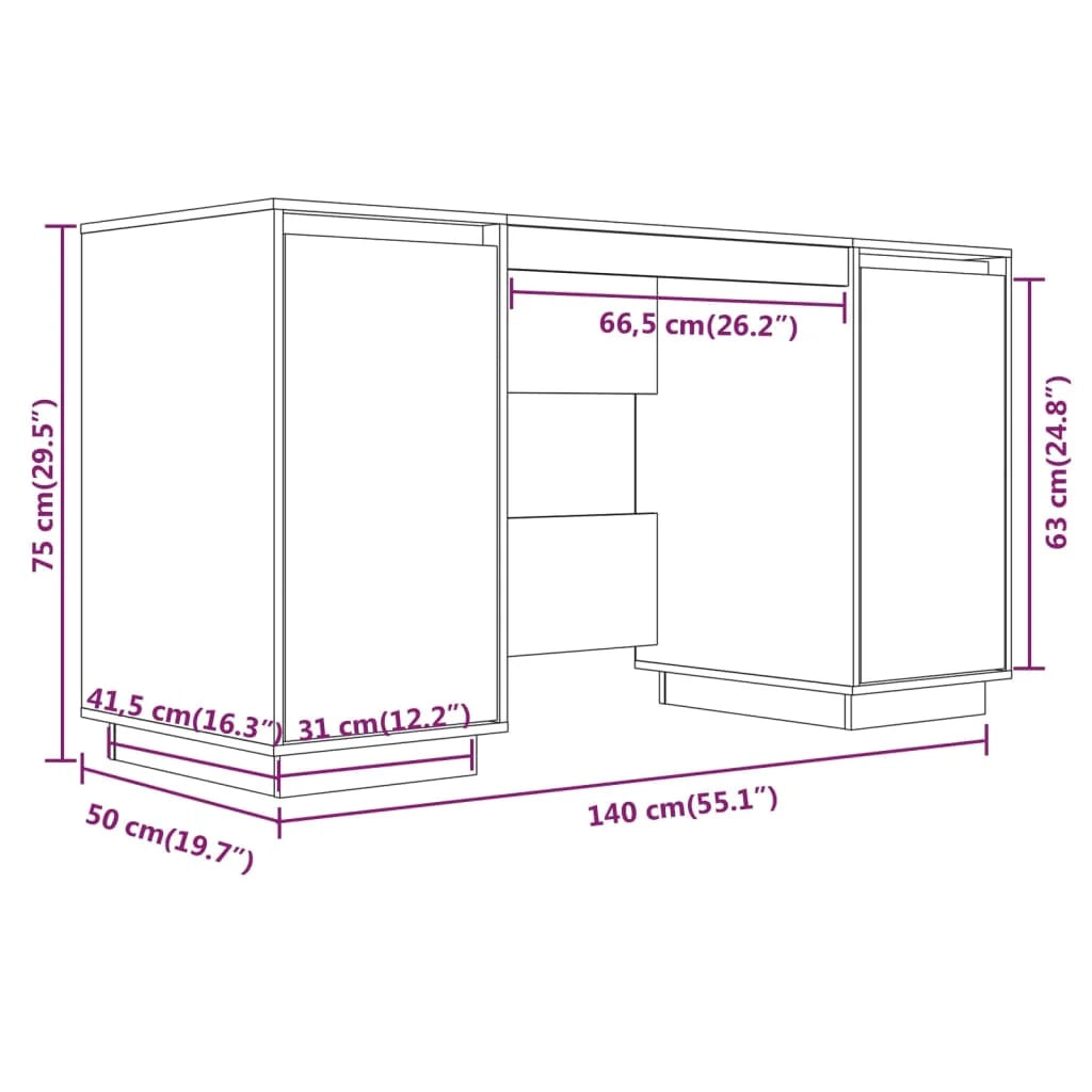 Scrivania tavolo postazione di lavoro mobile per computer studio 140 x 50 x 75 cm legno massello di pino bianco 02_0023521