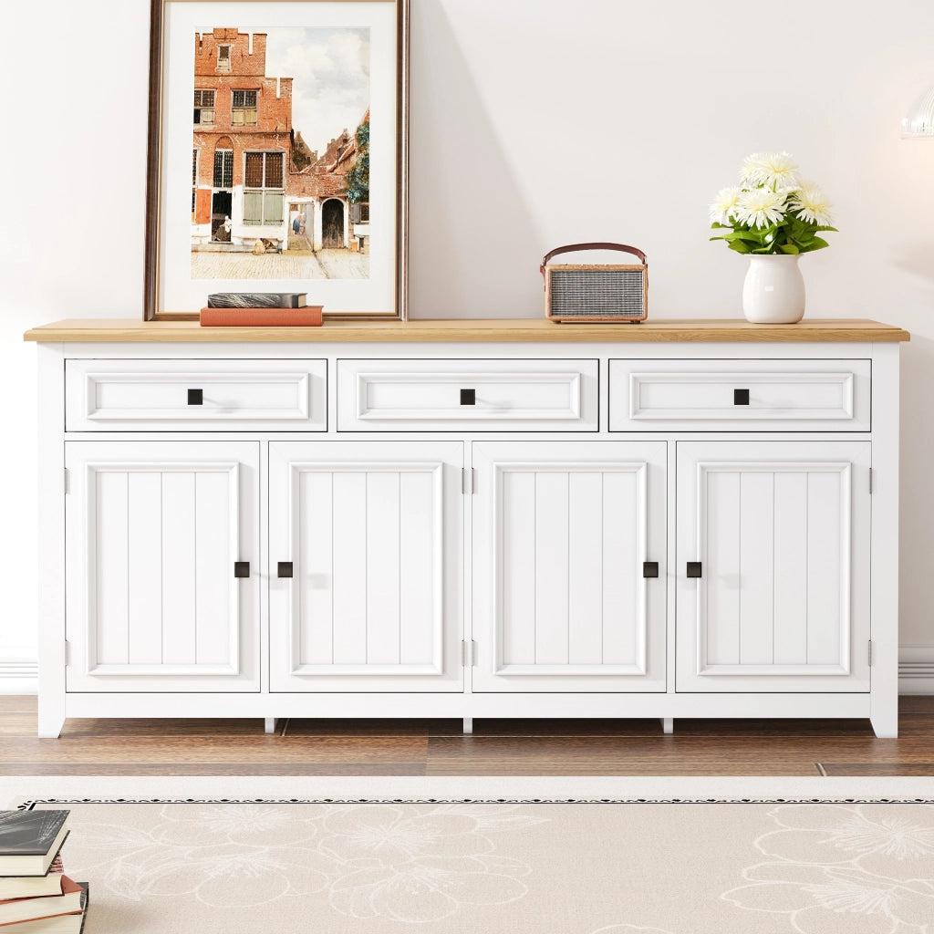 Credenza Bianca Moderna Mobile Buffet Soggiorno in MDF 160 cm con 4 Ante e 3 Cassetti
