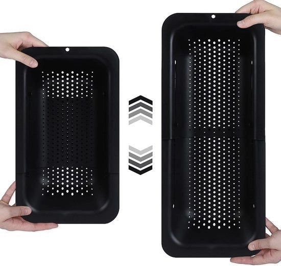 Strainer per verdure e frutta - scarico pasta cotta - estrattore da tavolo - accessori da cucina (20 x 36,8 - 49,5 x 7 cm; B x L x H) - nero