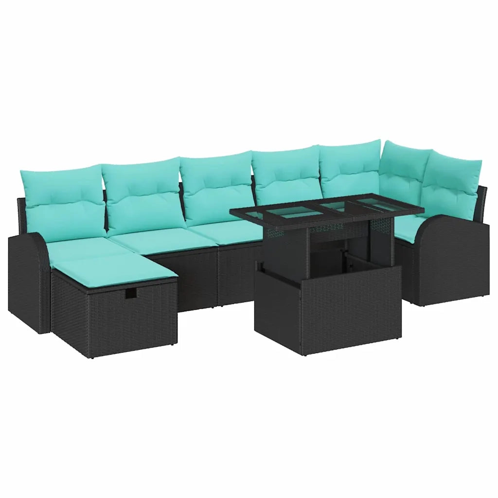 Set Divano da Giardino con cuscino 8 pcs Nero Poly Rattan 3361105