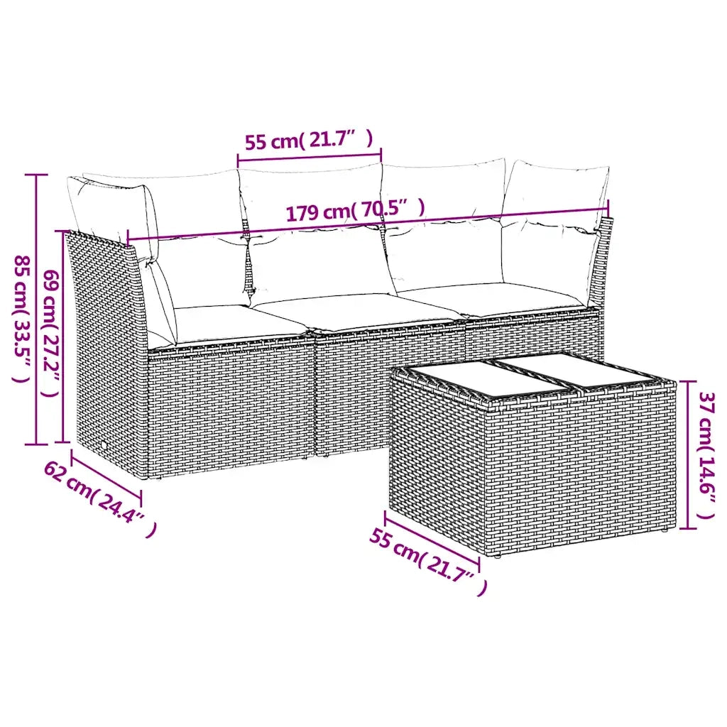 vidaXL Set Divano da Giardino 4 pz con Cuscini Marrone in Polyrattan