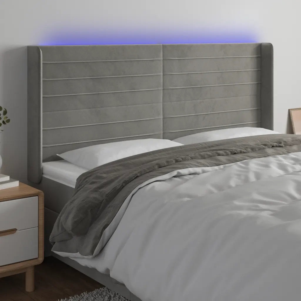 Testiera | Testata a LED Grigio Chiaro 183x16x118/128 cm in Velluto