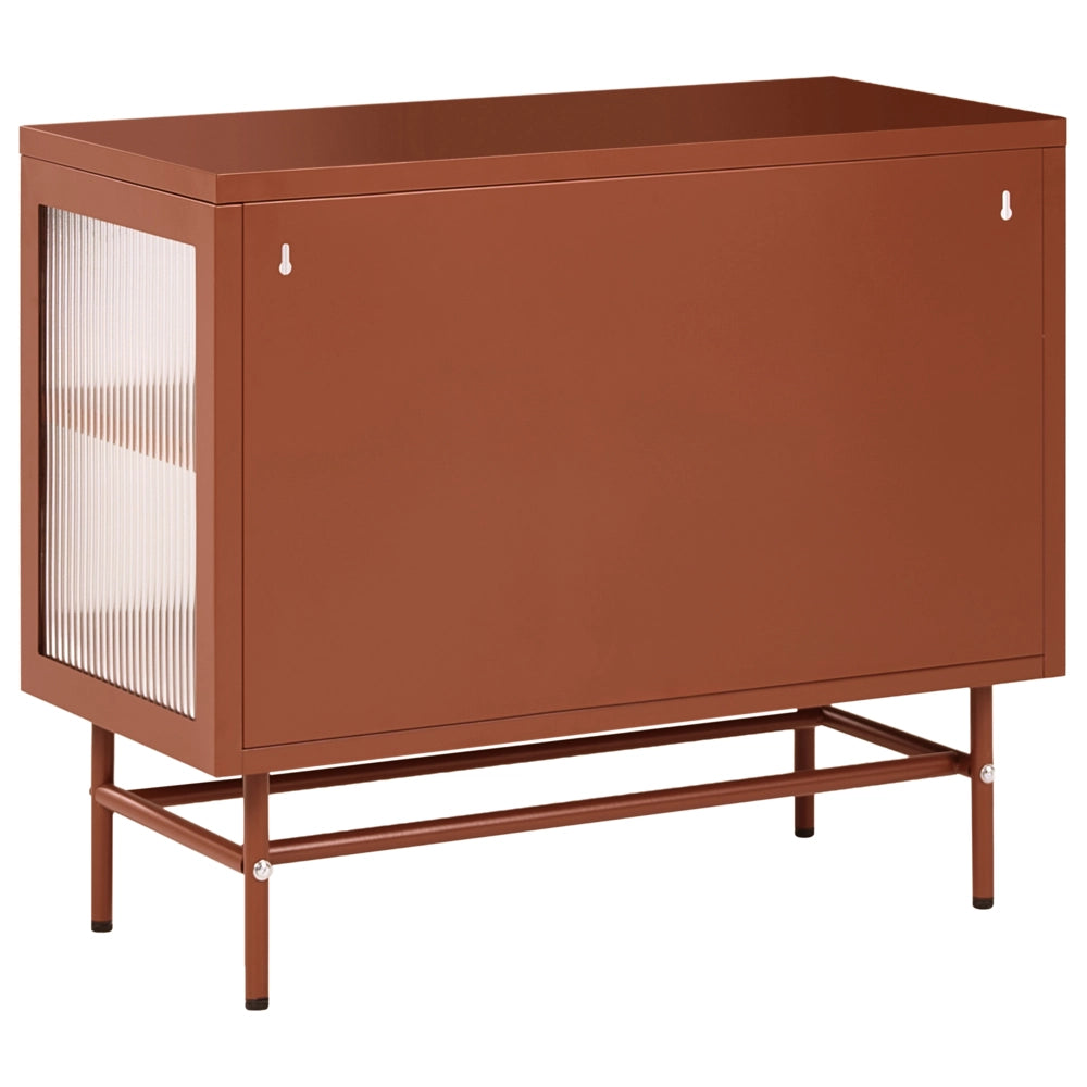 Credenza in acciaio con vetro scanalato, 2 ante, ripiani regolabili ruggine ripiani regolabili design moderno e industriale