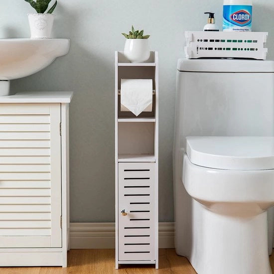Sostituto di carta igienica a colonna con contenitore per carta igienica e spazzolino per il bagno 2 in 1 in bianco (bianco)