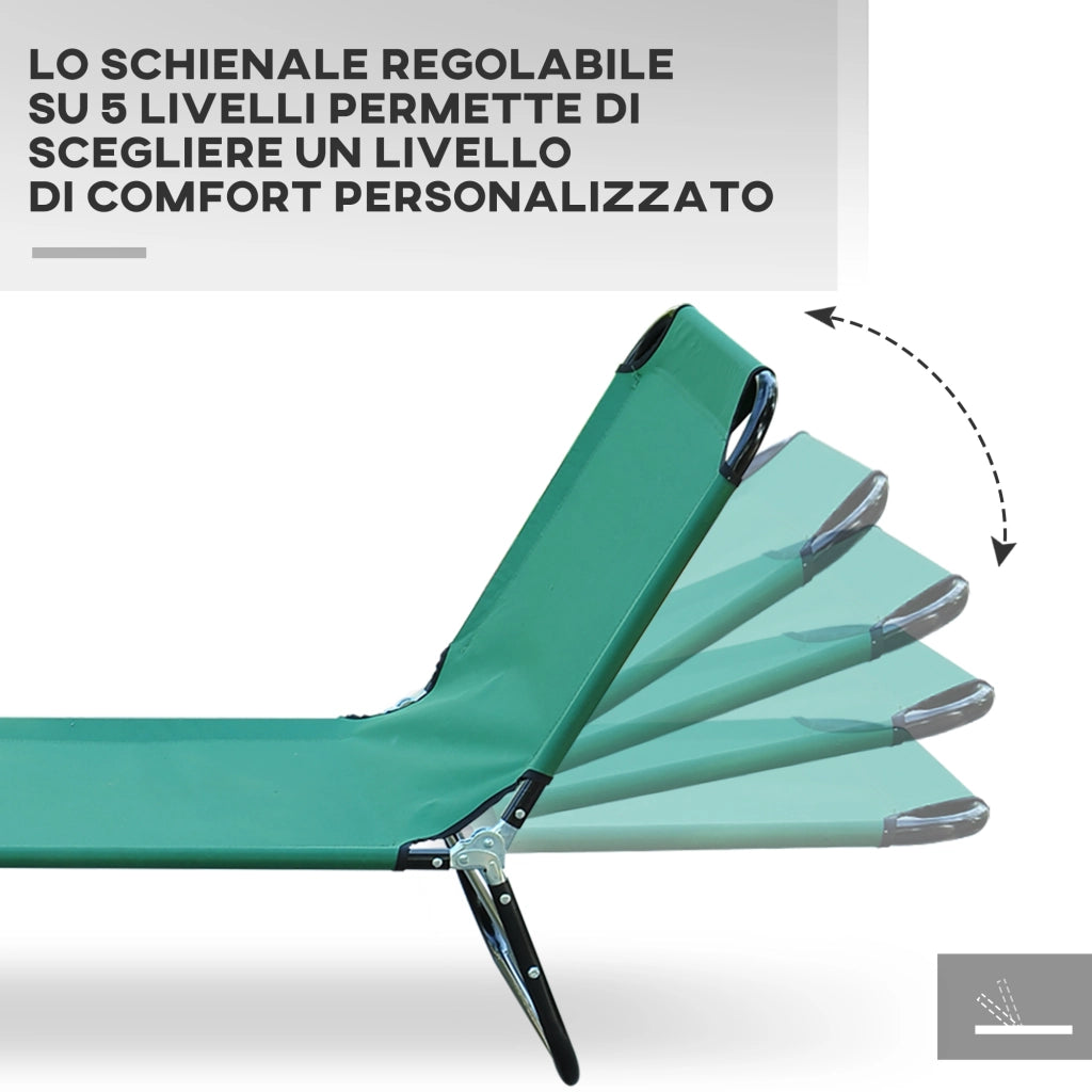 Sdraio Pieghevole da Giardino ¨C Xylo ¨C Schienale Reclinabile 4 Posizioni, Verde, 188x56x28cm