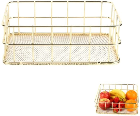 Organizzatore multifunzionale in filo di metallo dorato - 30 x 20 x 15 cm - Accessori domestici - Stile e spazievenditore - Resistente agli urti e duraturo - Scatola di conservazione