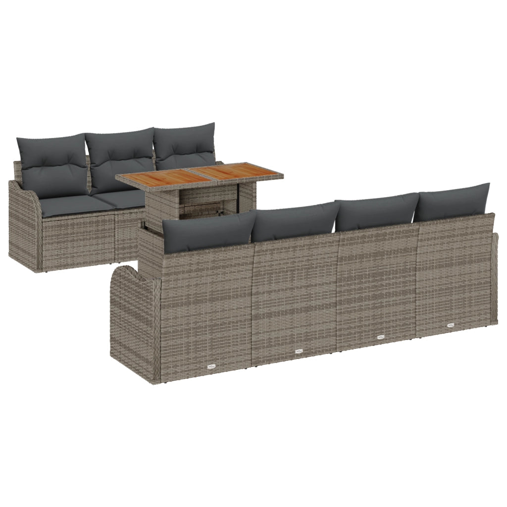 Set di SofÃ  da Giardino con Cuscini  8 Pezzi Grigio in Rattan Poly Acacia